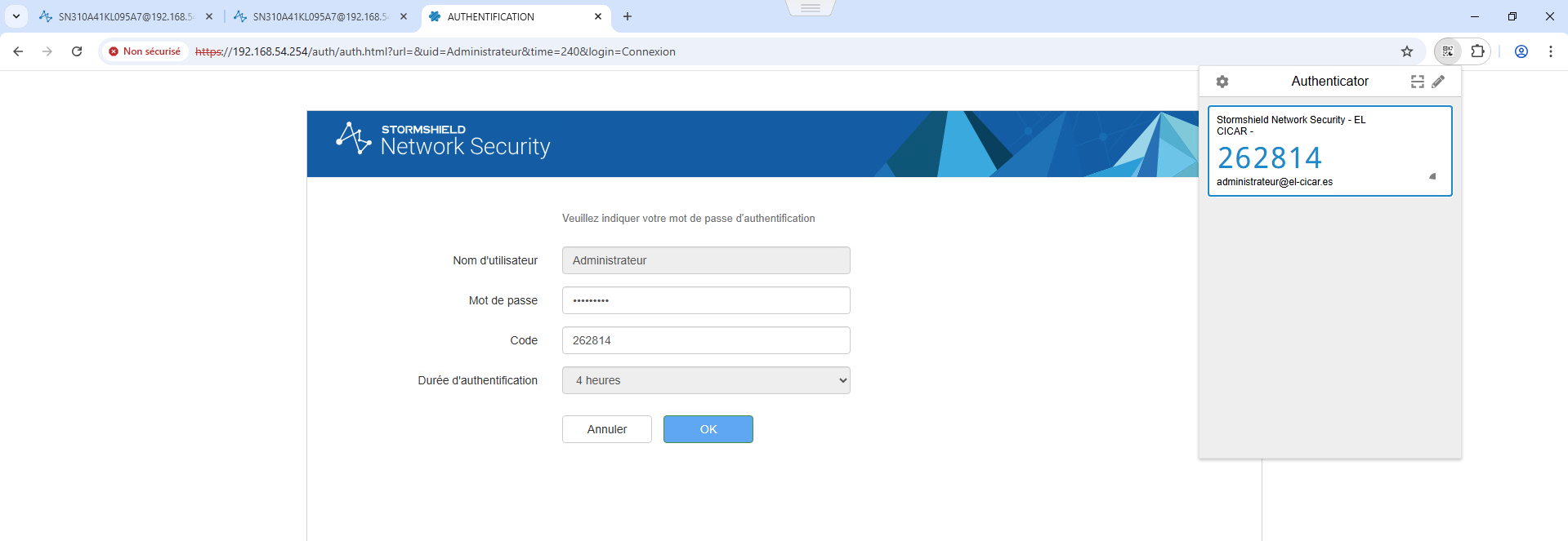 Connexion OTP Stormshield